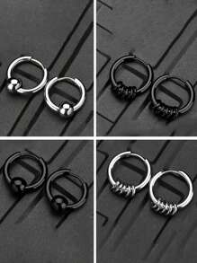 2 szt. męskie kolczyki ze stali nierdzewnej, okrągłe koraliki w stylu hip-hopowym i okrągłe kolczyki w kształcie pierścienia - Wielokolorowe - Zobacz 9