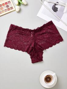 Paquete de 5 bragas tipo hipster de talla grande con encaje floral semitransparente para mujeres - Multicolor - Ver 9