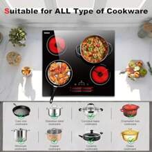 Ceramic Hob 4 Zone Electric Cooker 60cm Built-In Double Ring Zone Function Hard Wired Touch Control Child Lock Dimensions 23x20x17 Inches - 4zone - View 3