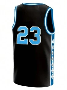 Men's #23 Black Basketball Jersey, Loose Fit, Breathable, Graphic Embroidered Sleeveless Round Neck Tank Top, Suitable For Basketball, Sports, Running, Gym - 黑色 - 查看 2