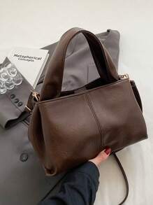 1 Bolso de hombro de color café con textura de PU , cierre magnético, nueva colección 2025, bolso bandolera a juego