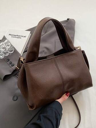 1 Coffee Color Pu Leather Fashion Handbag Magnetic Buckle Closed 2025 New Shoulder Bag All Matching Texture Crossbody Bag