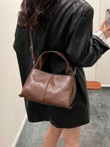 1 Bolso de hombro de color café con textura de PU , cierre magnético, nueva colección 2025, bolso bandolera a juego