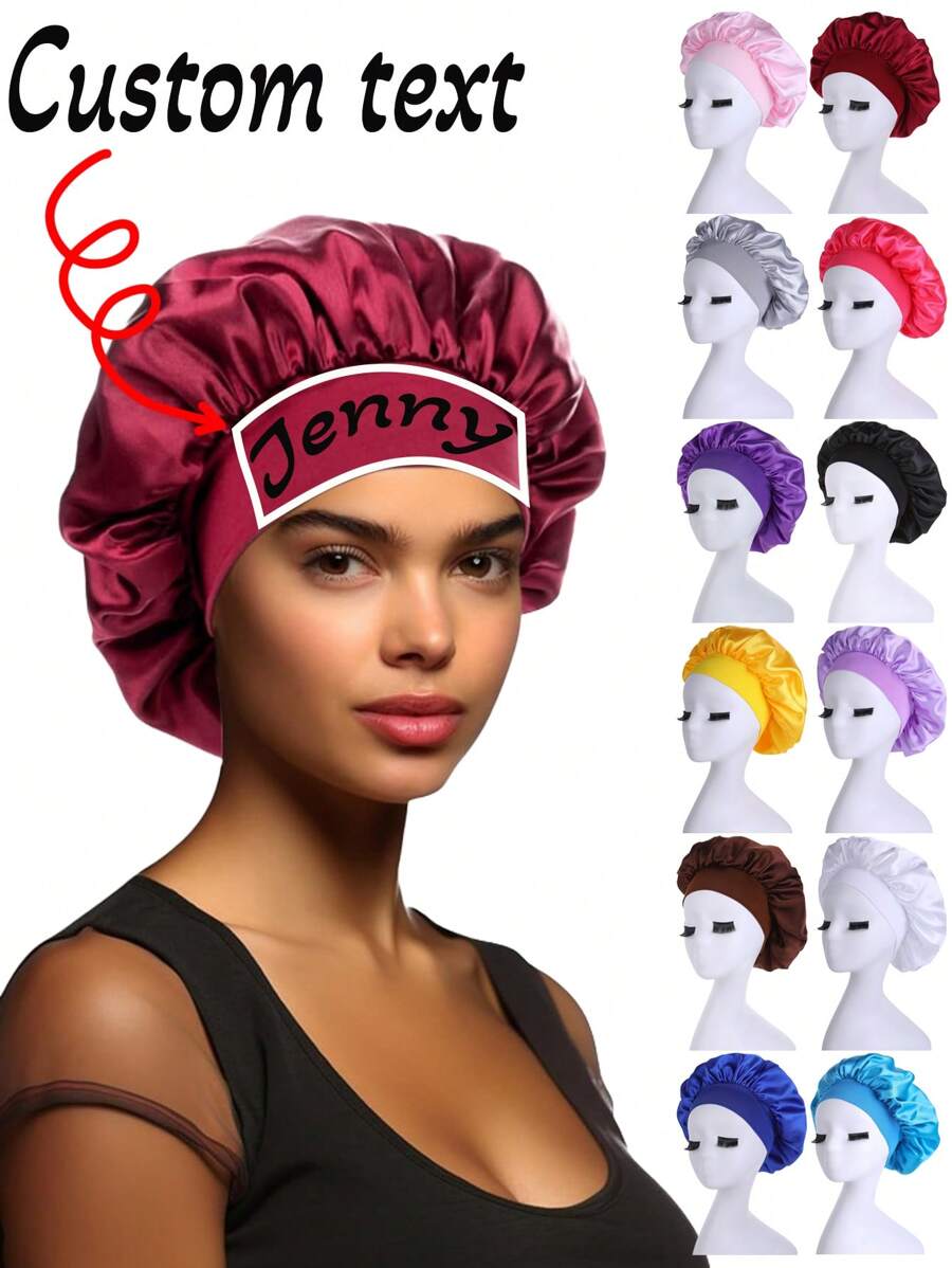 Customized Wide-Banded High Elasticity Satin Sleep Cap, Ladies Beauty Hair Care Treatment Cap, Postpartum & Chemotherapy Cap, Hair Drying Cap Back To School - Multicolor - View 1