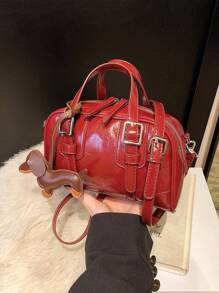 优质复古波士顿包新款小众多功能单肩包/斜挎包/手提包 - 紅色 - 查看 6