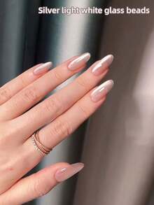 1 Bottle/12ml Silver White Glass Bead Feline Eye Reflective Glitter Gel Nail Polish, Diamond Glitter Gel Nail Polish, Magnetic Gel Nail Polish, Glossy Transparent Nail Polish, UV LED Compatible - Silver - View 5