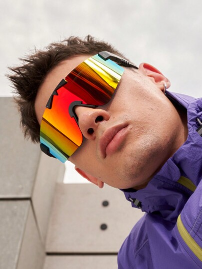 0150688630001-X9337 1pc Cool Black M-Shaped Spiked Flat Top Semi-Rimless Sports Cycling Glasses With Adjustable 3-Gear Telescopic Legs, Breathable Frame, Suitable For Casual, Street, Party, Punk, Oval Flat Top Style Classic Frame, Easy Comfort Casual Outfits Outdoor Cycling Glasses For Summer Beach Vacation,Outdoor,Travel