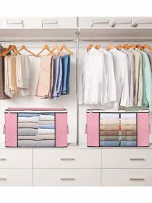 4 borse pieghevoli con zip e scomparti trasparenti per vestiti, coperte, cuscini, giocattoli, asciugamani, libri, per sotto il letto, organizer per armadi salvaspazio, per casa, dormitorio, decorazione autunnale, decorazione festiva, decorazione camera da letto, in tessuto non tessuto di bambù al carbone di grossa capacità, sacche per imballaggio e stoccaggio dei vestiti