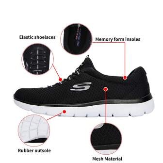 Skechers Women's Lightweight Casual Shoes, SPORT Women Slip-On Sneakers Soft Sole Walking Shoes, 12980-BKW