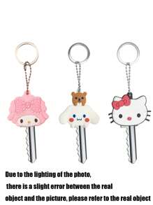 Sanrio 1PC &Friends Silicone Keychain Set - Cute , Cartoon Pattern With Protective Hat - Perfect For Bags And Keys - Ideal Gifts For Birthdays, Valentine's Day, And Christmas Car Accessories Bag Charm