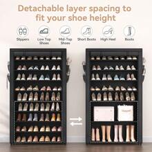 Superlele 10 Tier Shoe Rack, Grey/Black Shoe Cabinet, Large Capacity 50-56Pairs Beautiful Tall Shoe Shelf Free Standing Storage Cabinet Entryway Closet, Dustproof Floor Standing Storage Cabinet With Easy Assembly, For Bedrooms And Dormitories