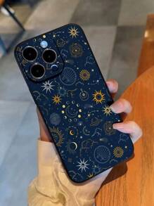 Funda de teléfono antideslizante con borde recto y fase lunar del Ramadán pintada, compatible con iPhone 16/16 Pro/16 Plus/16 Pro Max, P14 Pro Max, P13, P11 dibujos animados, P12 antideslizante, XR dibujos animados 7 8 GES2 XS, aplicable a la serie iPhone P15