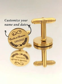 2pcs Custom Name Cufflinks, Personalised Groomsmen Cufflinks, Wedding Cufflinks, Stainless Steel Cufflinks, Birthday Anniversary Gift For Men - Multicolor - View 8