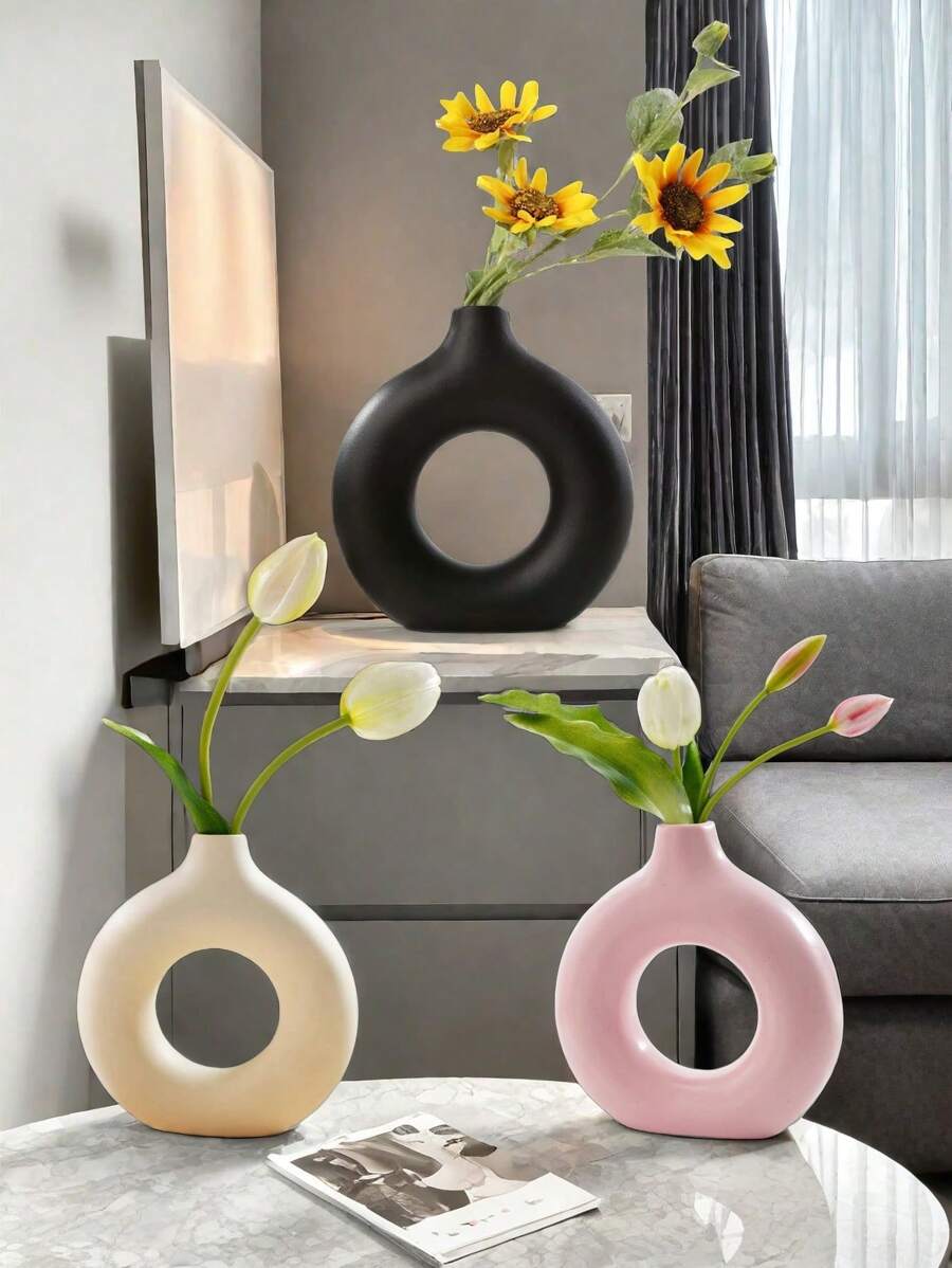 1 件波西米亚风格白色花瓶,适合蒲苇,非常适合婚礼和家居装饰,非常适合作为客厅、卧室、咖啡桌的圆形中心装饰 - 彩色 - 查看 1
