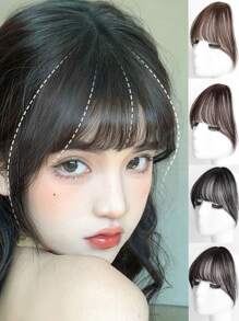 1片带鬓角的卷曲自然款刘海假发片，夹式接发爪，发夹，发卡，学习用品，假发片，发饰 - 彩色 - 查看 5