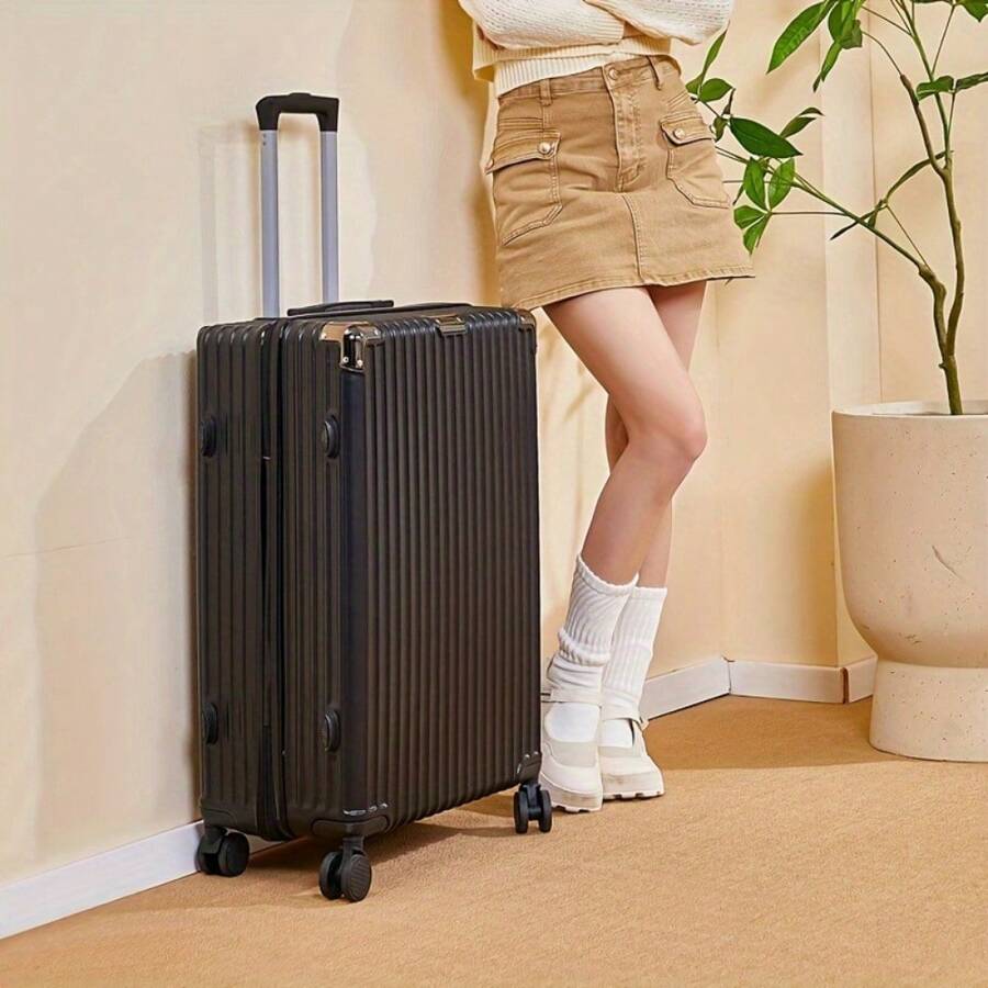 24 英寸旅行箱行李拉杆箱，皮革手提行李箱带万向轮，全新 20 英寸学生密码箱包，适用于学校、学校配件、学校用品 - 墨綠色 - 查看 1