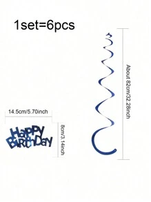 6pcs Birthday Party Hanging Swirl Decoration, Metallic Blue Hanging Decoration For Birthday Party,Christmas