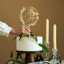 1 pieza Decoración personalizada para pastel de acrílico con texto personalizado - Diseño elegante de Dios bendiga para celebraciones y eventos especiales - Accesorio decorativo único para mesa de postres, multifuncional, ornamental, anti-moho, adorable, de alta calidad, personalizado, único, para ella, novia, familia, amigos, hijo, estudiantes, trabajadores, niños, para aniversarios, para cumpleaños, para bodas, para graduación, para inauguración de casa, listo para brunch, ambiente cálido, hogar y vida, etiquetas personalizadas para pasteles, artículos esenciales de cocina - Multicolor - Ver 19