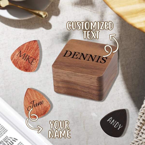 1 PC Personalized Guitar Picks, Custom Wooden Guitar Pick Case Box With Engraving, Wood Guitar Pick Organizer Music Gift For Guitarist Musician