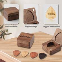 1 PC Personalized Guitar Picks, Custom Wooden Guitar Pick Case Box With Engraving, Wood Guitar Pick Organizer Music Gift For Guitarist Musician - Walnut - View 7