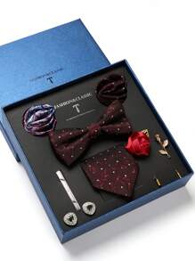 AlanKing 1 套金色花朵领带、手帕、袖扣、胸花男士正装西装适合婚礼、商务、情人节礼物男士领带