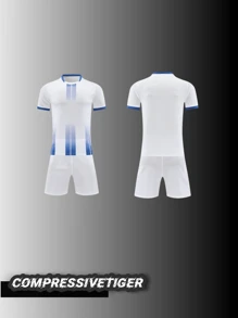 2pcs Personalized Football Jersey - Customizable Name & Number Print Short Sleeve T-Shirt + Shorts Set, Quick-Dry Sportswear Set, Fashionable, , Casual, Minimalist, Personalized, Customized, Unique, Men's Clothing, Capsule Wardrobe, Men's Basics/Streetwear, Ideal Gift For Him, Boyfriend, Family, Friends, Suitable For Birthday, Holiday/Vacation, School/Match, Sports/Climbing - White - View 2
