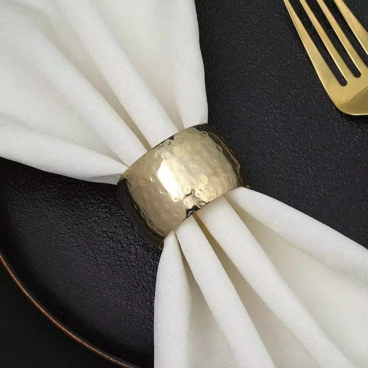 10pcs Premium Elegant Metal Drum-Shaped Stone Texture Napkin Rings, Suitable For Hotel, Wedding, Festival Decorations - Multicolor - View 1