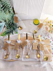 54pcs/36pcs/18pcs Gold Stainless Steel Tea Spoon Favor Set With Gift Cards & Tulle Bag, Coffee Cake Dessert Stirring Spoons, Ideal For Wedding, Bridal Shower, Guest Tea Party, Home Kitchen Party Favors