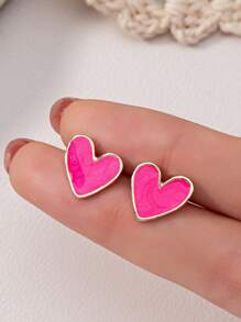 1 paire de boucles d'oreilles clous minimalistes et élégantes en émail en forme de cœur, jolies et douces, bijoux polyvalents à la mode pour femmes, fête, voyage, utilisation quotidienne, cadeau pour la Saint-Valentin, maman, mère, fête des mères