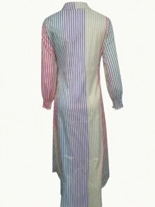 Loose-Fitting Shirt Dress With Buttons Down The Front, Casual Dress With A Split Hem In A Solid Color For Spring And Autumn, Shirt Dresses For Women. - 彩色 - 查看 3