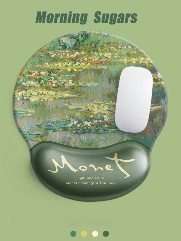 1pc Monet Water Lilies Painting Ergonomic Mouse Pad With Wrist Rest Support, Soft Keyboard Mat, Unisex