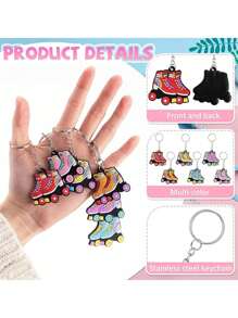 6pcs Roller Skate Keychain Skating Party Favors Roller Skating Party Supplies For 80s 90s Roller Skating Themed Party Hip Hop Disco Birthday Party Decorations Gifts Color Randomen - Multicolor - View 3