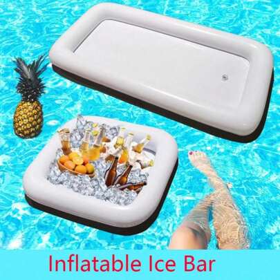 充氣式桌面冰桶沙拉餐盤食品飲料支架冷藏容器，室內外燒烤野餐泳池派對用品，帶排水塞和泵