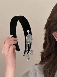 1pc Bohemian Retro Style Elegant Vintage Look Polyester Fringes & Bells Wide Hairband, Retro Sponge Headband, New Chinese, Suitable For Daily Wear, All Season,Hairband,Hair Hoop Headbands ,Head Piece Hair Accessories Head Accessories - Multicolor - View 11