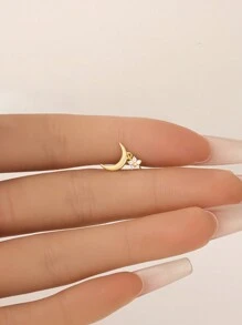 1 件 925 纯银月亮和星星金耳钉，精致 Cz 耳钉，小巧简约耳钉，适合女性日常佩戴，以 1 件出售（不是 1 对）