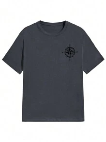 Camiseta de manga corta de cuello redondo con estampado de águila casual para hombre, de verano