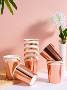 10/25pcs 9oz Rose Gold Paper Cups, Disposable One-Time Use Rose Gold Foil Decorated Elegant Party Cups, Suitable For Women & Men, Dinner, Gathering, Celebration