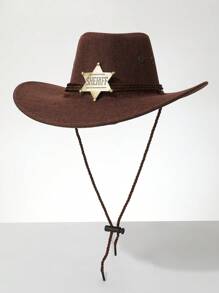 1 pièce Chapeau de cowboy unisexe occidental avec insigne amovible, chapeau de soleil Panama à large bord, protection solaire d'été, chapeau de plage, convient pour les événements de cowboy occidental, les festivals, les performances sur scène, l'ombrage au soleil, pour toutes les saisons