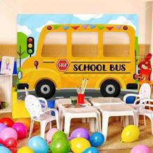 1 * 1,5 m Toile de fond d'autobus scolaire, accessoire photo amusant pour les célébrations d'anniversaire et de remise des diplômes