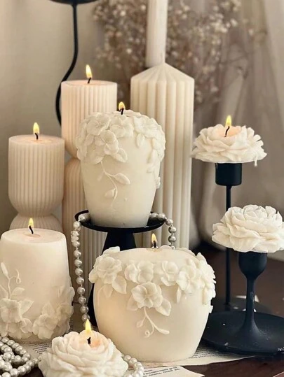 Valentine's Day Nordic Style Art Aroma Candle, Home Decor Creative Scented Candle Gifts, Rattan Flower Peony Shaped, White Cylinder Candle Suitable For Valentine's Day/Daily/Gift/Wedding/Housewarming/Picnic/Party/Dining Table
