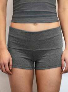 Women Fold Over Lounge Shorts Low Waist Fitted Pajama Shorts Cute Sleep Pj Short Bottoms Roll Over Yoga Shorts - 深灰色 - 查看 3
