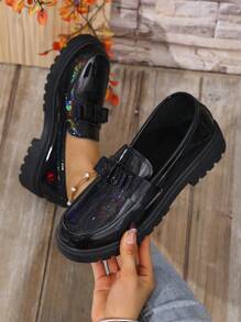 Women's Spring/Autumn New Metal Chain Thick Bottom Wedge Slip-On Casual High Heel Shoes, Versatile & Height Increasing