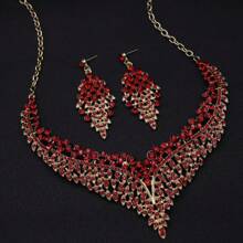 2pcs Women's Necklace And Earrings Set, Elegant And Gorgeous Jewelry With Rhinestone For Wedding, Party, Prom