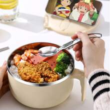 1pc 1300ml/44.41oz Stainless Steel Instant Noodle Bowl With Lid, Dorm Student Ramen Cup, Sealed Portable Noodle Strainer Bowl, Kitchen Portable Tableware,School Supplies