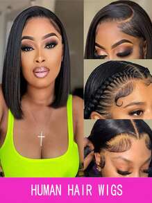 Black Bob Cut Wig Straight Hair Short Bob Wig Unprocessed Virgin Human Hair 13*4 Lace Frontal Bob Wig