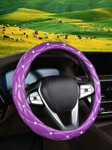 1pc Rhinestone Embellished Faux Sheepskin Car Steering Wheel Cover, Anti-Slip, Fits 14.5-15 Inch, Holiday Gift - Multicolor - View 8