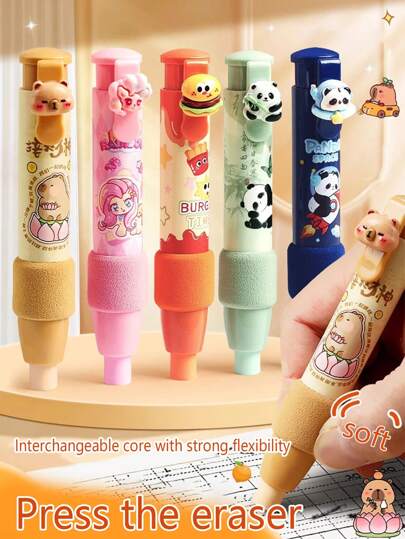 1 Goma de borrar suave para niños, goma de borrar creativa y linda de dibujos animados con sistema de empujar y tirar, goma de borrar extensible, limpia y sin rayones, adecuada para que los estudiantes la usen, de vuelta a la escuela