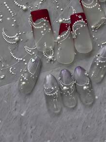 1pc 5D Retro Style Japanese White Pearl Crystal Line Decals Nail Art Decoration Stickers DIY Nails Nail Supplies - White - View 3