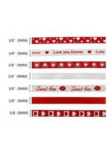 5 件情人节红丝带爱心印花适用于情人节婚礼礼品包装丝带 DIY 工艺品发饰、礼品包装胶带适用于派对、节日、情人节 - 彩色 - 查看 9