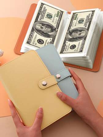 Money Organizer Money Bank Made Of PU Material, Can Hold 100 Banknotes, For Banknote Photos, Stamps And Bank Card Storage, Large Capacity Cash Storage Notebook